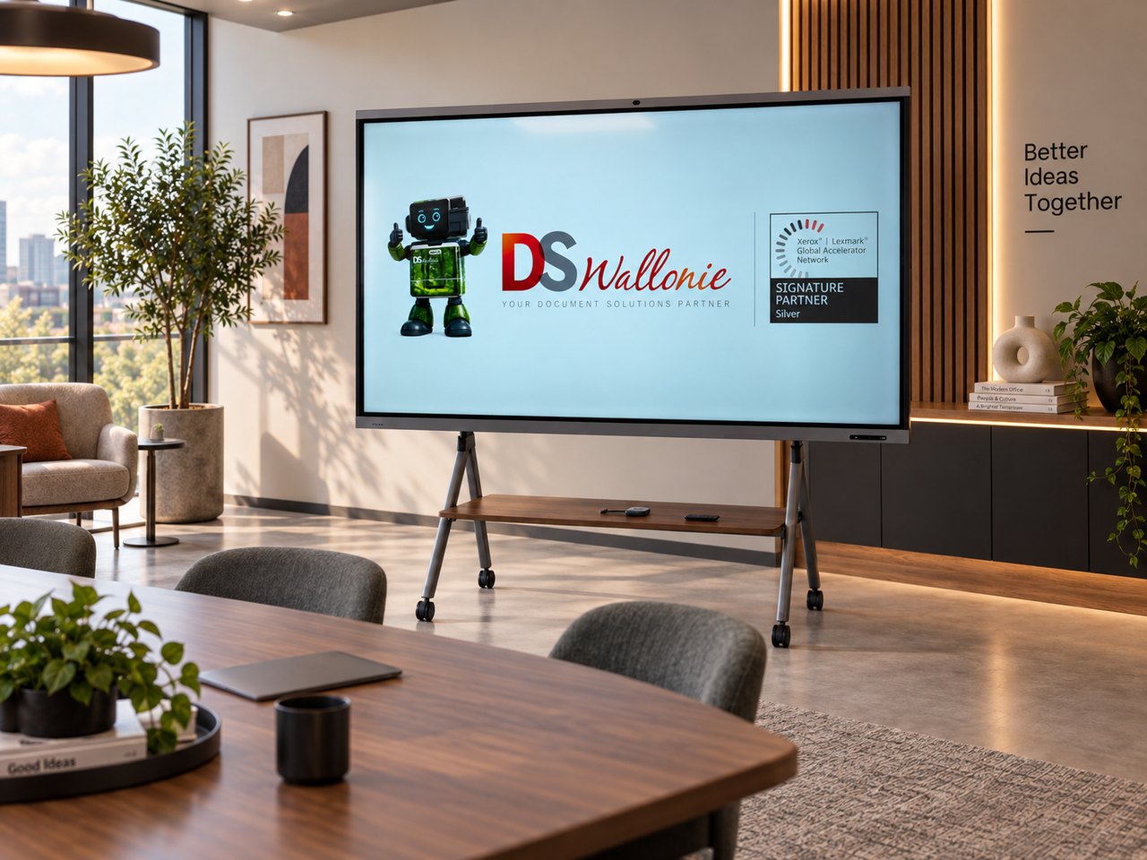 Illustration d’un écran interactif DS Wallonie dans une salle de réunion