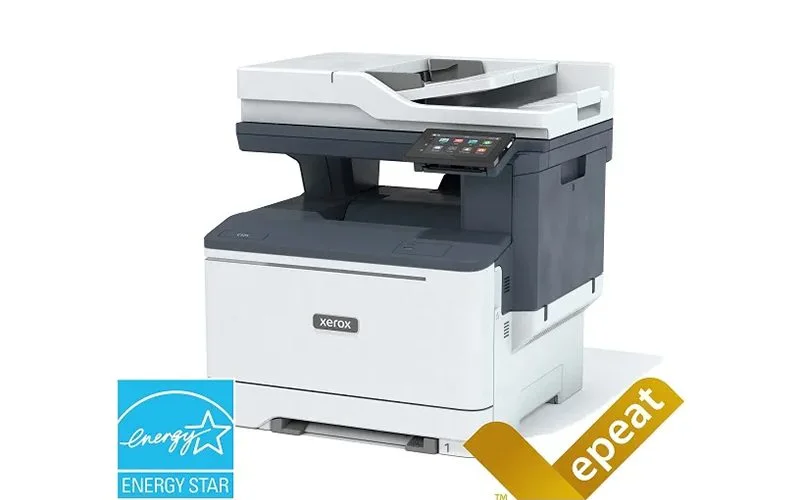 Imprimante multifonction couleur Xerox® C325 avec certifications Energy Star et EPEAT affichées respectivement dans les coins inférieurs gauche et droit.